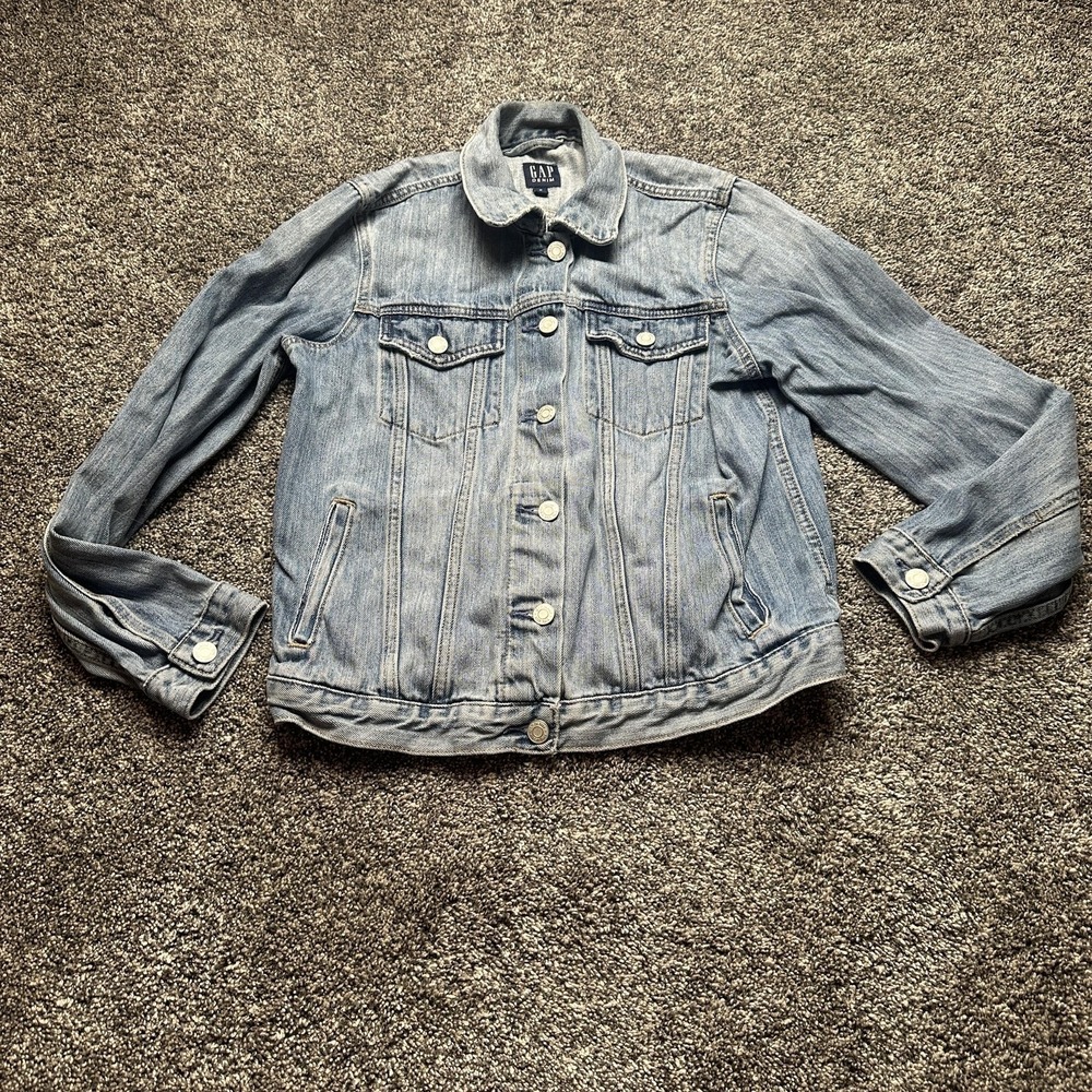 Gap‎ Denim Jacket Mens Medium Blue Icon Trucker Button Front Pockets 100% Cotton